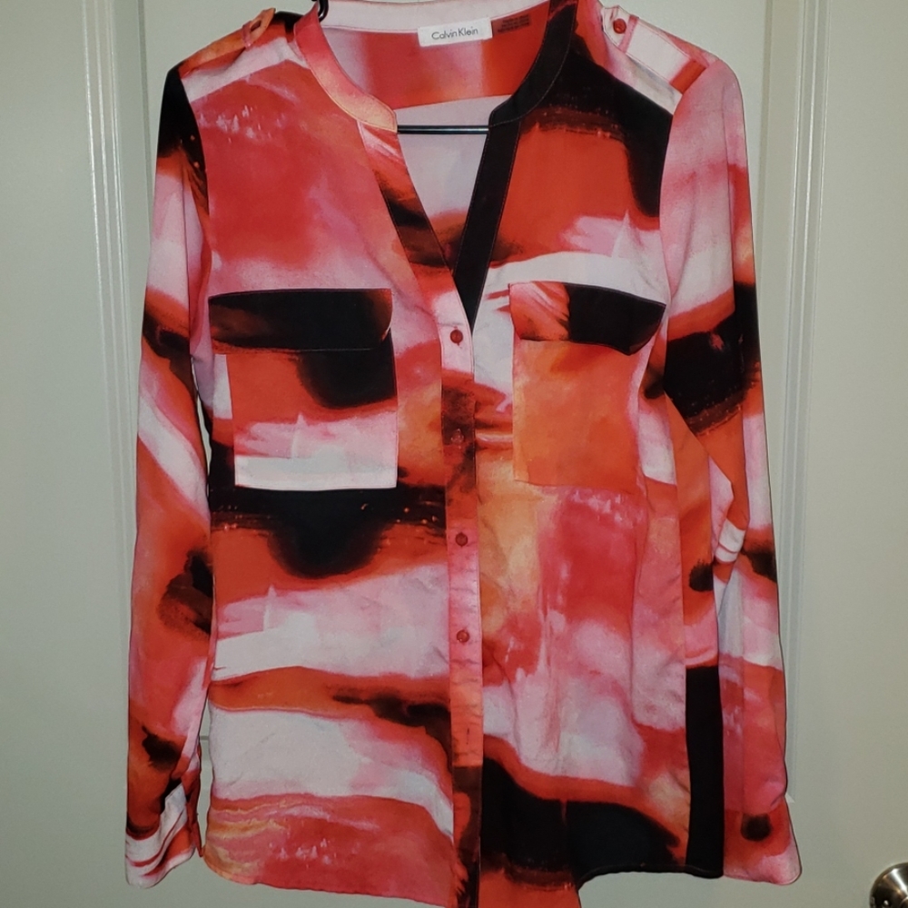 Calvin Klein abstract chiffon shirt